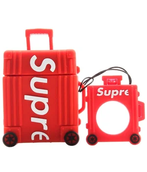 Силиконовый футляр Brand для наушников AirPods 1/2 + кольцо Supreme red