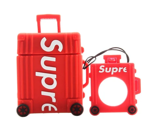 Силиконовый футляр Brand для наушников AirPods 1/2 + кольцо Supreme red