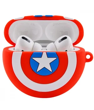 Силиконовый футляр Marvel & DC series для наушников AirPods 3 + кольцо Капитан Америка / Красный