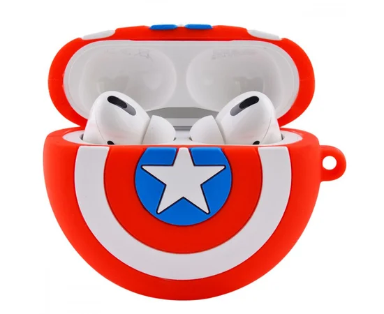 Силиконовый футляр Marvel & DC series для наушников AirPods 3 + кольцо Капитан Америка / Красный