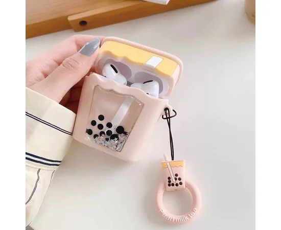Силиконовый футляр Cocktail series with Sparcles & Water для наушников AirPods 1/2 + кольцо Бежевый