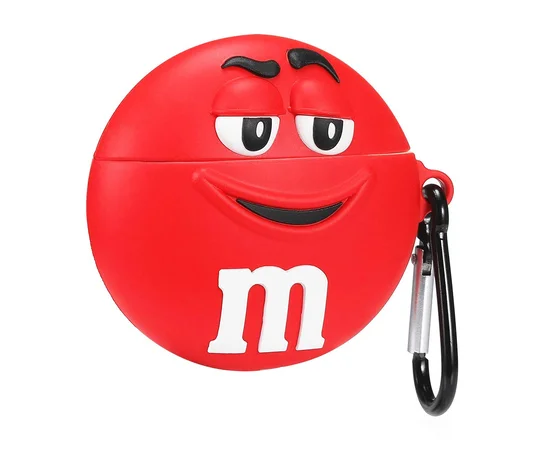 Силиконовый футляр M & M`s с карабином для наушников AirPods 1/2 Красный