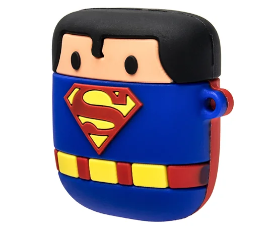Силиконовый футляр Marvel & DC series для наушников AirPods + кольцо Супермен/Синий