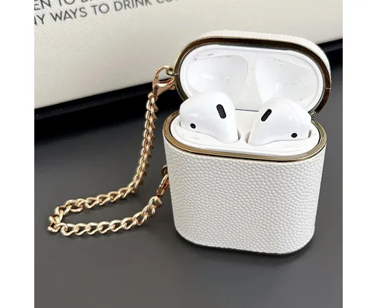 Кожаный футляр Suitcase для наушников AirPods 1/2 White
