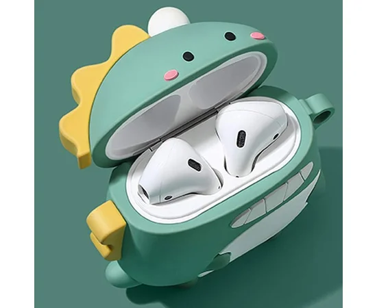 Силиконовый футляр Cartoons&Heroes для наушников AirPods 1/2 + карабин Дракон зеленый