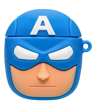 Силиконовый футляр Marvel & DC series для наушников AirPods + карабин Капитан Америка/Синий