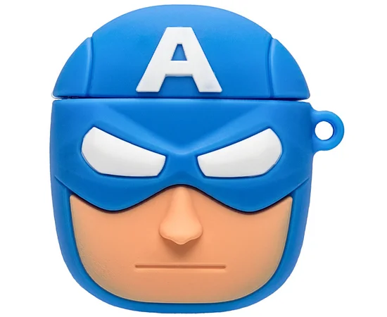 Силиконовый футляр Marvel & DC series для наушников AirPods + карабин Капитан Америка/Синий