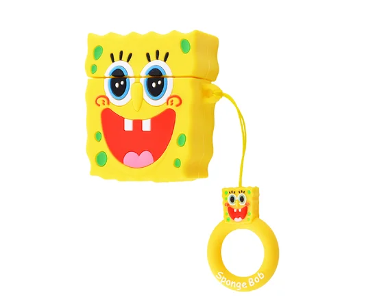 Силиконовый футляр SpongeBob series для наушников AirPods + кольцо Sponge Bob / Желтый