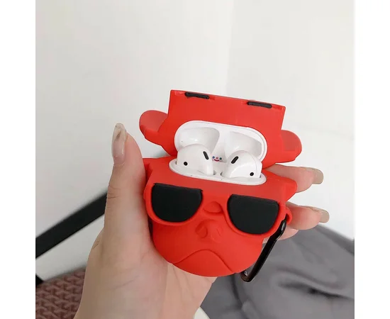 Силиконовый футляр Bulldog для наушников AirPods + карабин Бульдог / Красный