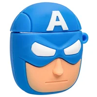 Силиконовый футляр Marvel & DC series для наушников AirPods + карабин Капитан Америка/Синий