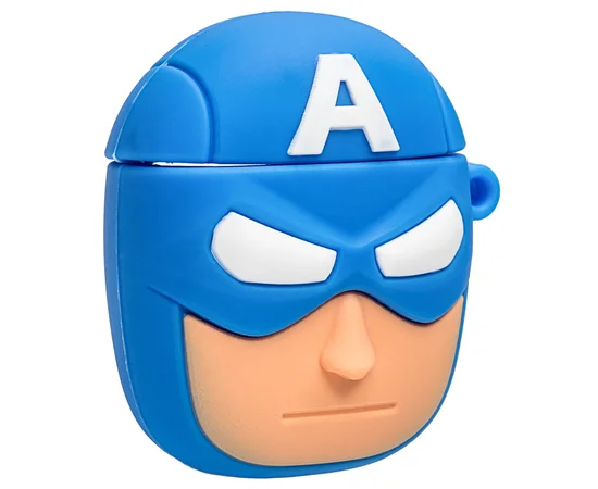 Силиконовый футляр Marvel & DC series для наушников AirPods + карабин Капитан Америка/Синий