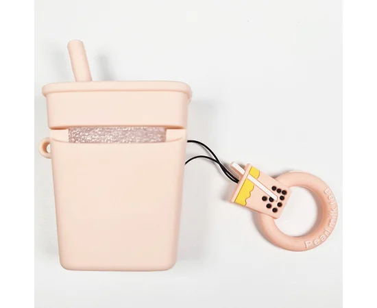 Силиконовый футляр Cocktail series with Sparcles & Water для наушников AirPods 1/2 + кольцо Бежевый