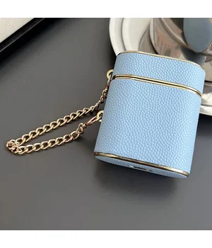 Кожаный футляр Suitcase для наушников AirPods 1/2 Blue