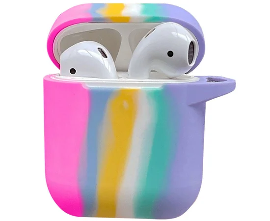 Силиконовый футляр Colorfull для наушников AirPods 1/2 Темно-розовый / Голубой
