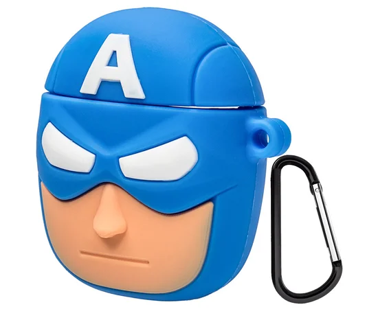 Силиконовый футляр Marvel & DC series для наушников AirPods + карабин Капитан Америка/Синий