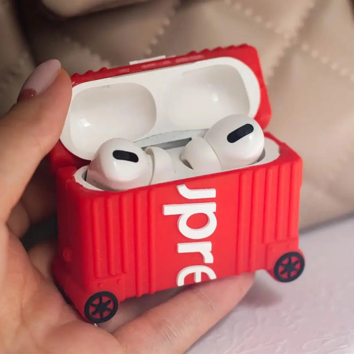 Силиконовый футляр Brand для наушников AirPods 3 + кольцо Supreme red