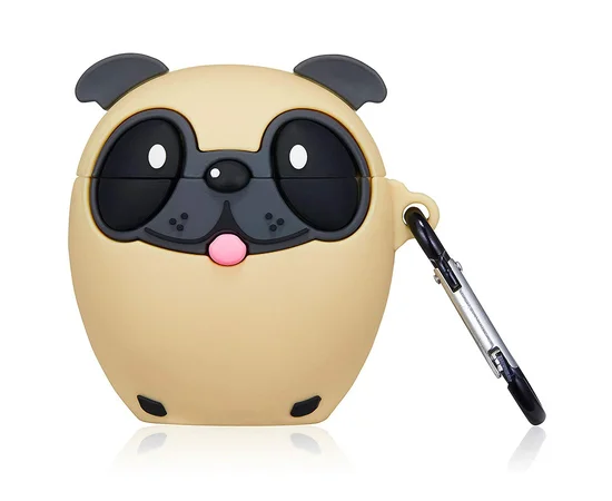 Силиконовый футляр Bulldog для наушников AirPods 1/2 + карабин Щенок бульдог/Коричневый