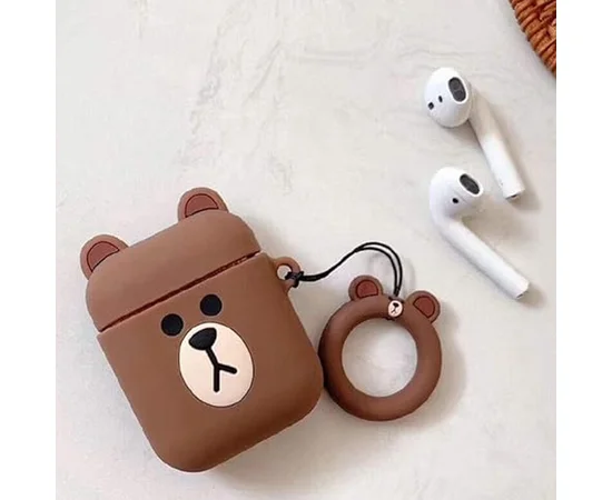 Силиконовый футляр Cartoons&Heroes для наушников AirPods 1/2 + кольцо Мишка