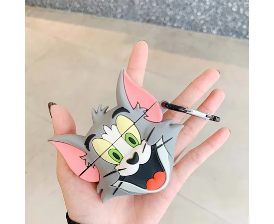 Силиконовый футляр Tom & Jerry series для наушников AirPods + карабин Том/Серый