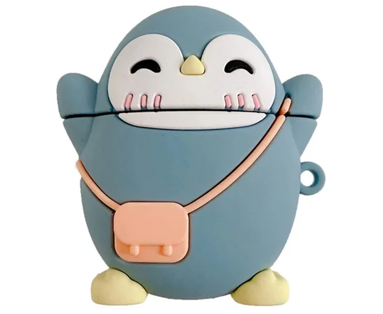 Силиконовый футляр Penguin для наушников AirPods 1/2 + карабин Серо - голубой