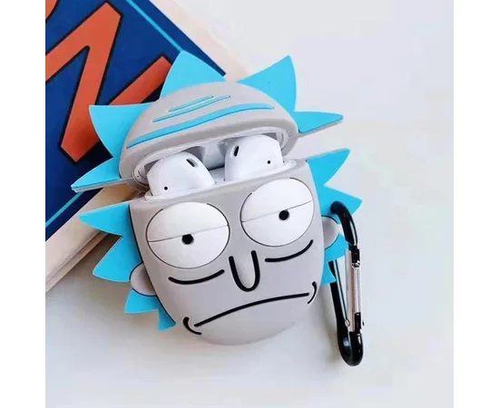 Силиконовый футляр Rick and Morty series для наушников AirPods + карабин Рик