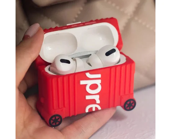 Силиконовый футляр Brand для наушников AirPods Pro + кольцо Supreme red