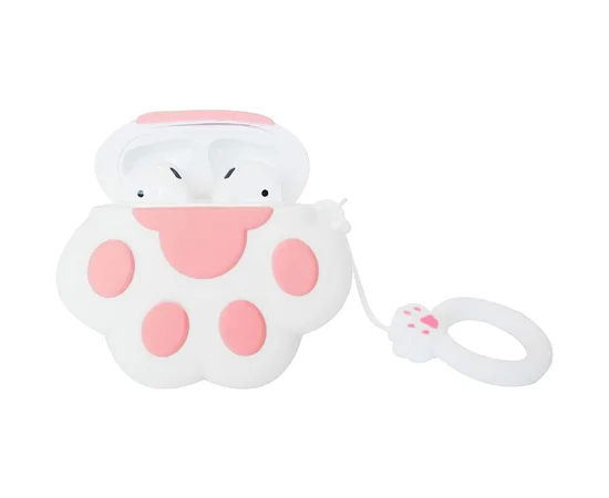 Силиконовый футляр Paw для наушников AirPods + кольцо Белый