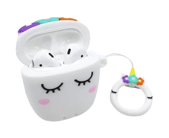 Силиконовый футляр Sleep Unicorn series для наушников AirPods + кольцо Белый