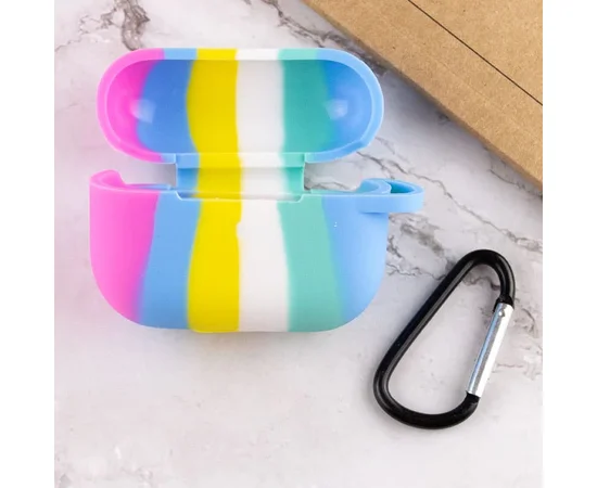 Силиконовый футляр Colorfull для наушников AirPods Pro Темно-розовый / Голубой