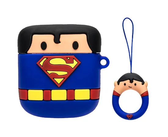 Силиконовый футляр Marvel & DC series для наушников AirPods + кольцо Супермен/Синий