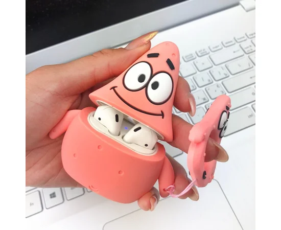 Силиконовый футляр SpongeBob series для наушников AirPods + кольцо Patrick / Розовый