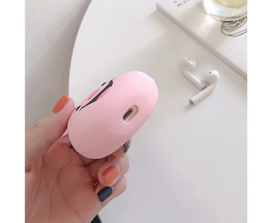 Силиконовый футляр Disney series для наушников AirPods + кольцо Пятачок / Розовый