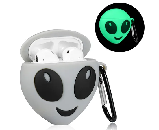 Силиконовый футляр UFO для наушников AirPods 1/2 + карабин Инопланетянин/Зеленый