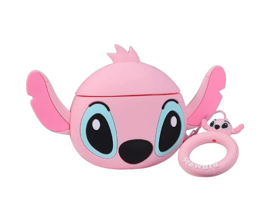 Силиконовый футляр Disney series для наушников AirPods + кольцо Стич / Розовый
