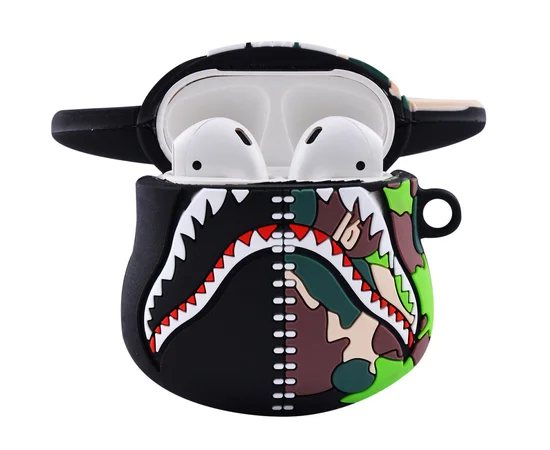 Силиконовый футляр Bape Shark для наушников AirPods 1/2 Черно - зеленый