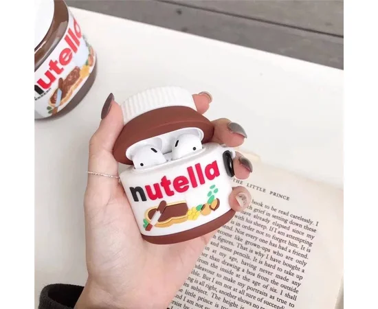 Силиконовый футляр Nutella для наушников AirPods 1/2 + карабин Коричнево-белый