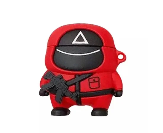 Силиконовый футляр Squid Game для наушников AirPods 1/2 Красный / Треугольник Солдат