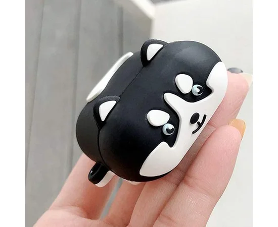 Силиконовый футляр Dogs для наушников AirPods 1/2 Haski stands / Черный