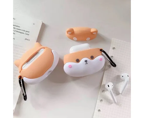 Силиконовый футляр Dogs для наушников AirPods 1/2 Corgi head / Рыжий