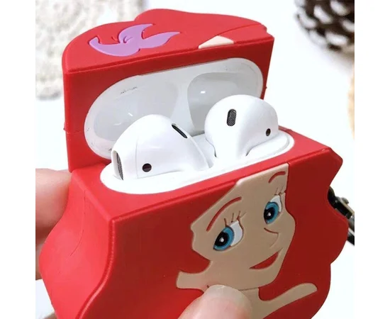 Силиконовый футляр Disney series для наушников AirPods 1/2 + карабин Русалочка / Красный
