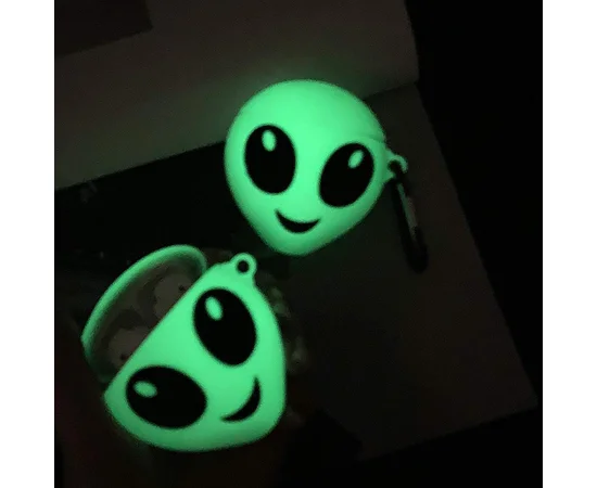 Силиконовый футляр UFO для наушников AirPods 1/2 + карабин Инопланетянин/Зеленый