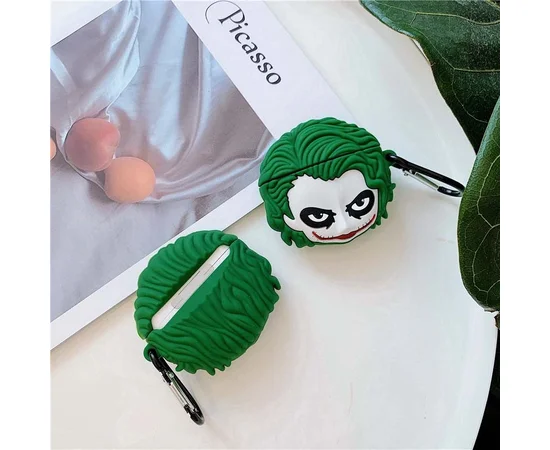 Силиконовый футляр Marvel & DC series для наушников AirPods Pro + карабин Джокер / Зеленый