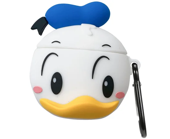 Силиконовый футляр Disney series для наушников AirPods 1/2 + карабин Дональд Дак/Бело-голубой