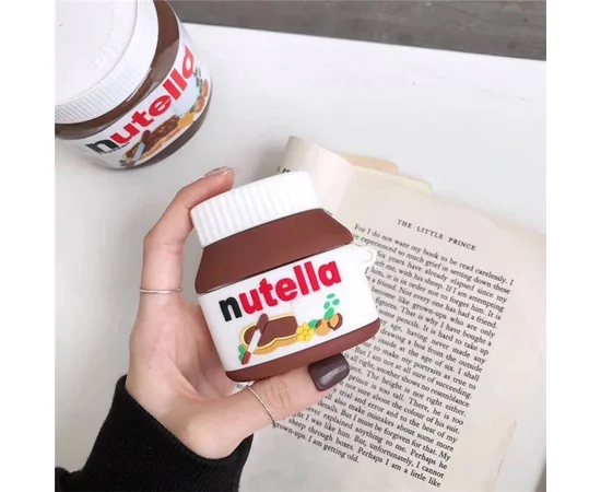 Силиконовый футляр Nutella для наушников AirPods 1/2 + карабин Коричнево-белый