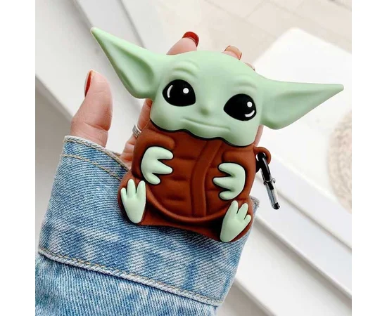 Силиконовый футляр Cartoons&Heroes для наушников AirPods 1/2 + карабин Грогу коричневый