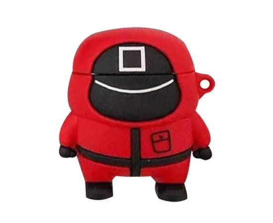 Силиконовый футляр Squid Game для наушников AirPods 1/2 Красный / Квадрат Управляющий