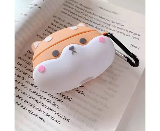 Силиконовый футляр Dogs для наушников AirPods 1/2 Corgi head / Рыжий