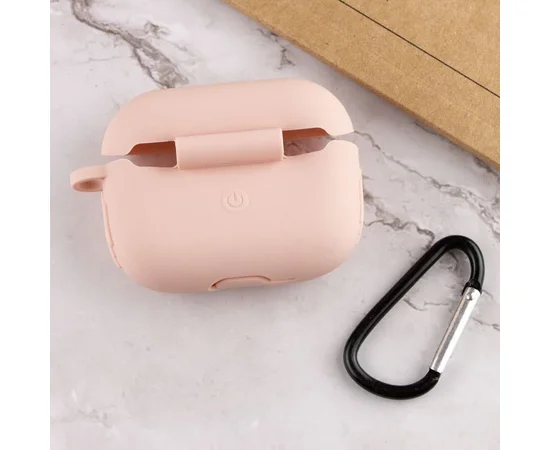 Силиконовый футляр New с карабином для наушников Airpods Pro Розовый / Pink Sand