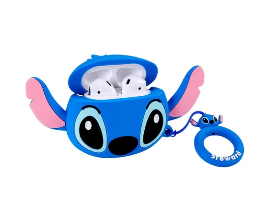 Силиконовый футляр Disney series для наушников AirPods + карабин Стич / Синий