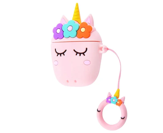 Силиконовый футляр Sleep Unicorn series для наушников AirPods + кольцо Розовый